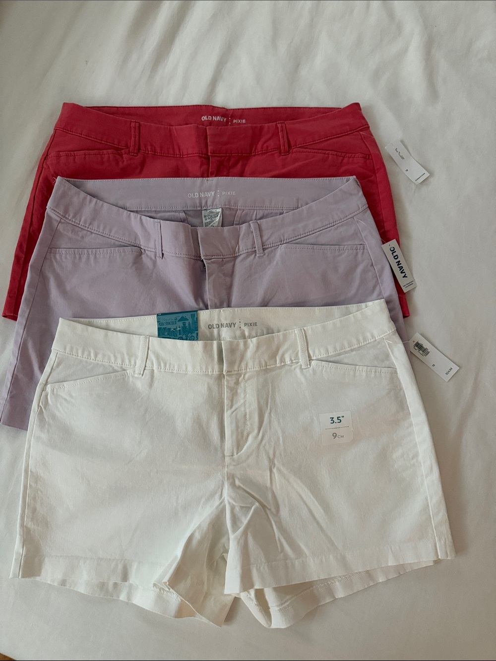 Old Navy Women’s Shorts in White, Lavender, Red - Pack of 3